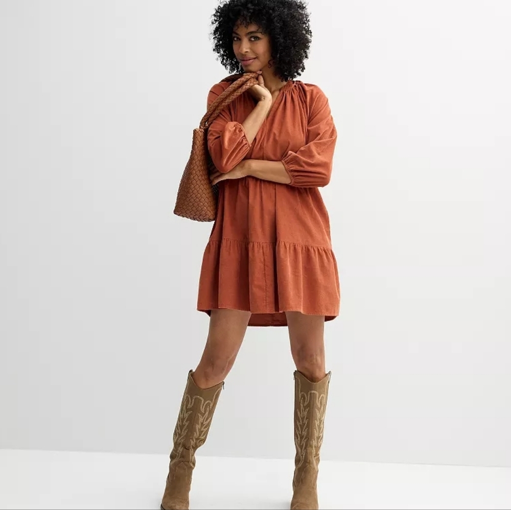 Sonoma Burnt Orange Goods For Life Tiered Corduroy Dress
